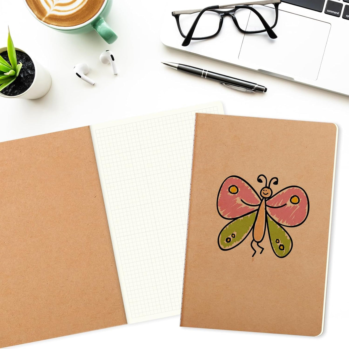 zmybcpack 12 Pack Kraft Graph Paper Notebook, A5 Size, 8.26"x5.5",
