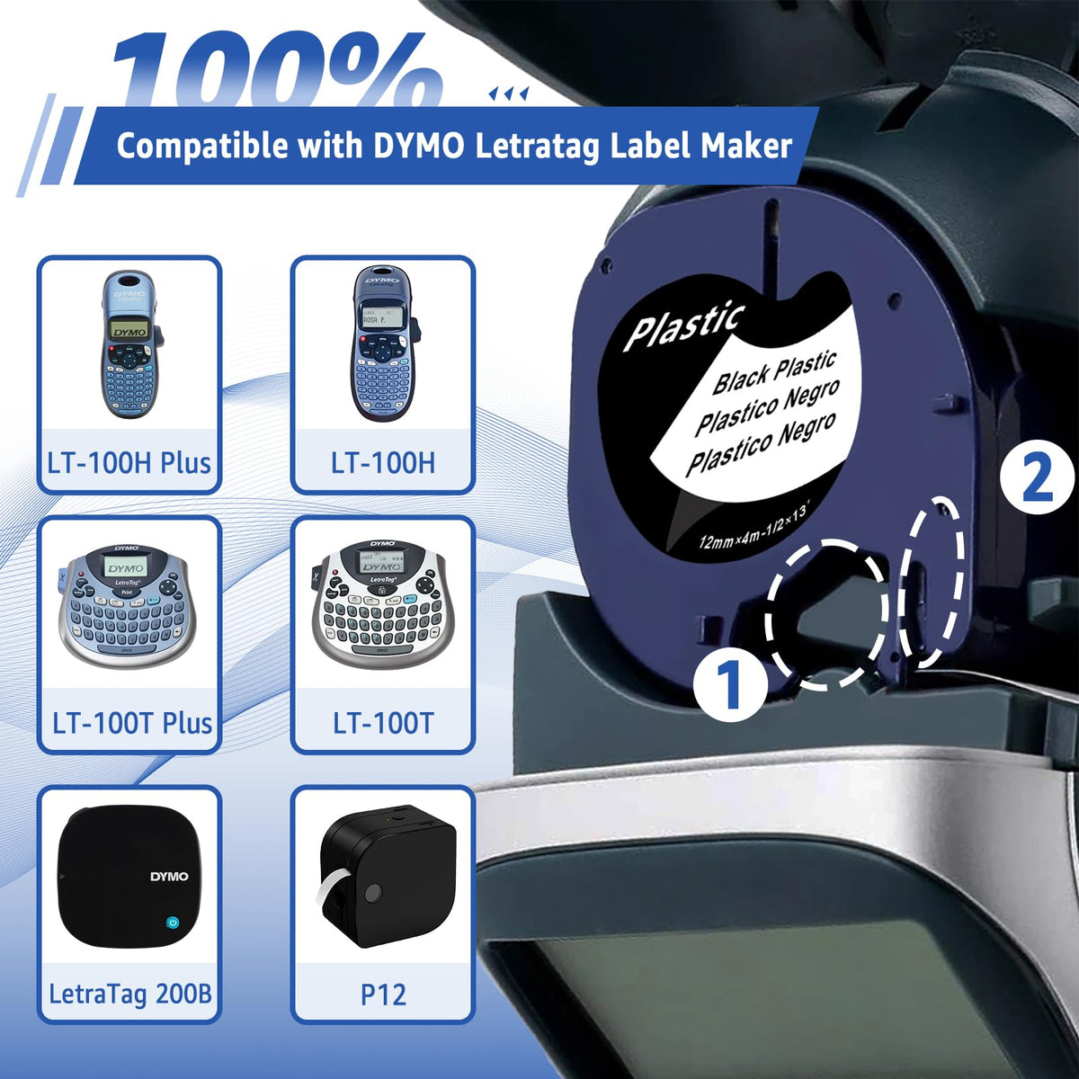 USUPERINK 10 Pack Compatible for Dymo Label Maker Refills 913318 White on Black Plastic Label Maker