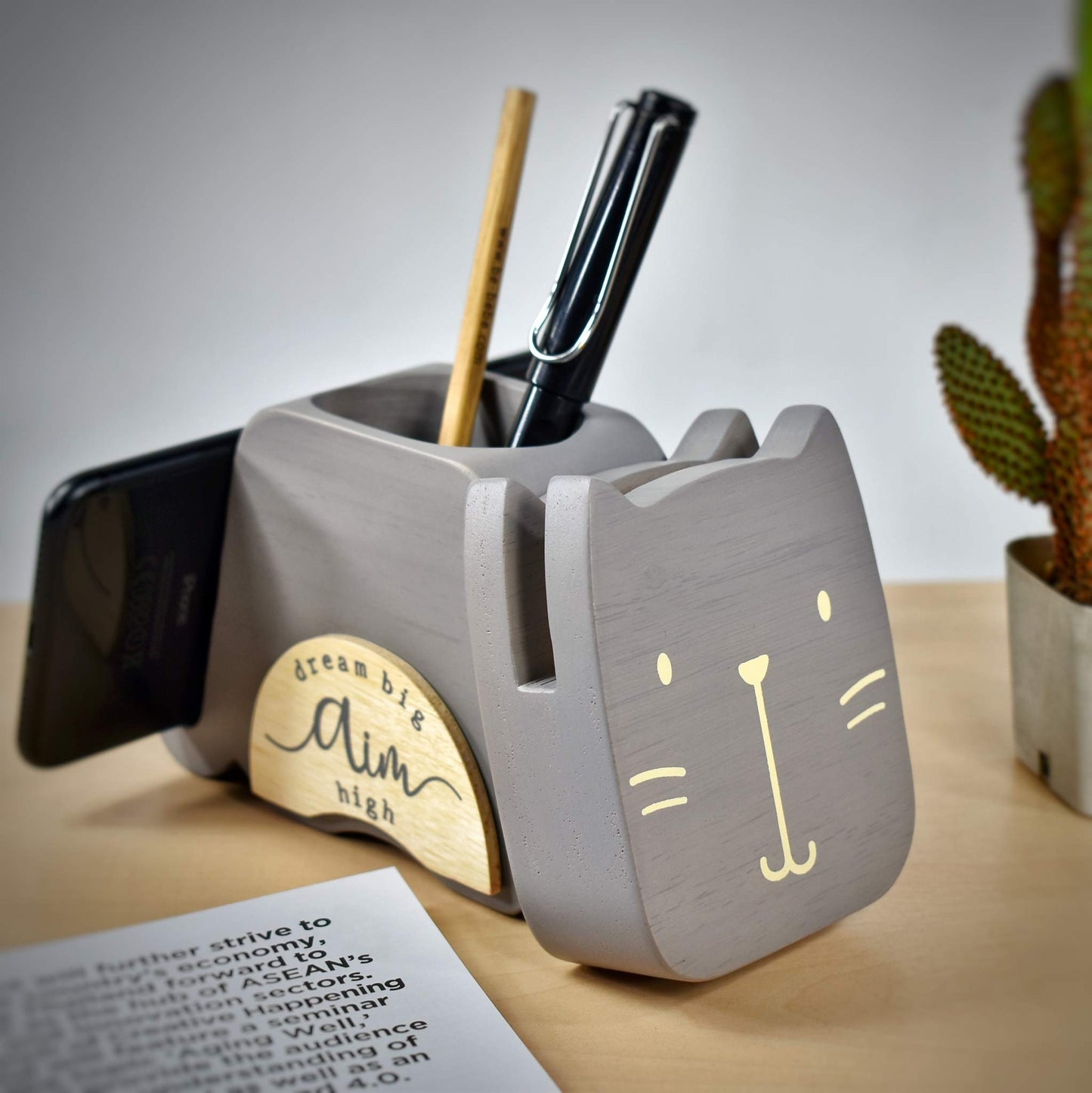 I'm Wood Multipurpose Eyeglass Phone Pen & Pencil Holder Stand Stationery Desk Organizer