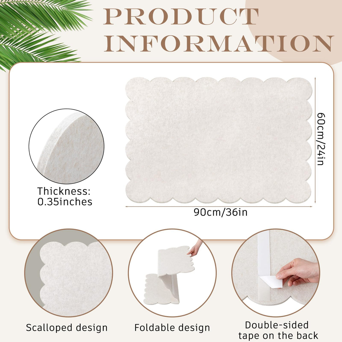 Mooliwe Scalloped Felt Bulletin Cork Board Foldable Beige 36 * 24 Inch