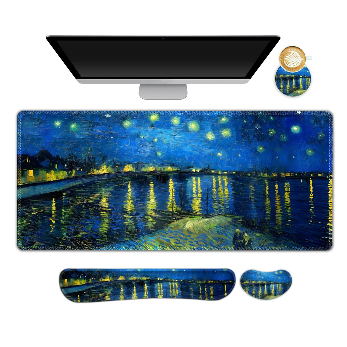 NXZGO Large Gaming Mouse Pad Set, 4 in 1 Ergonomics Keyboard Desk Mat Memory Foam Wrist Rest