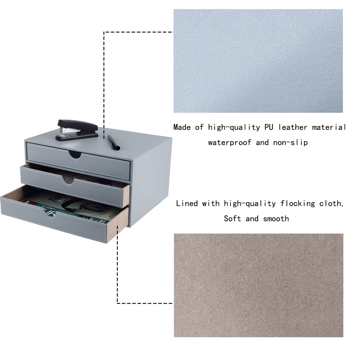 Leather Desk Organizer with 3 Drawers/Tray, Executive Office Supplies Desktop Filing A4 File