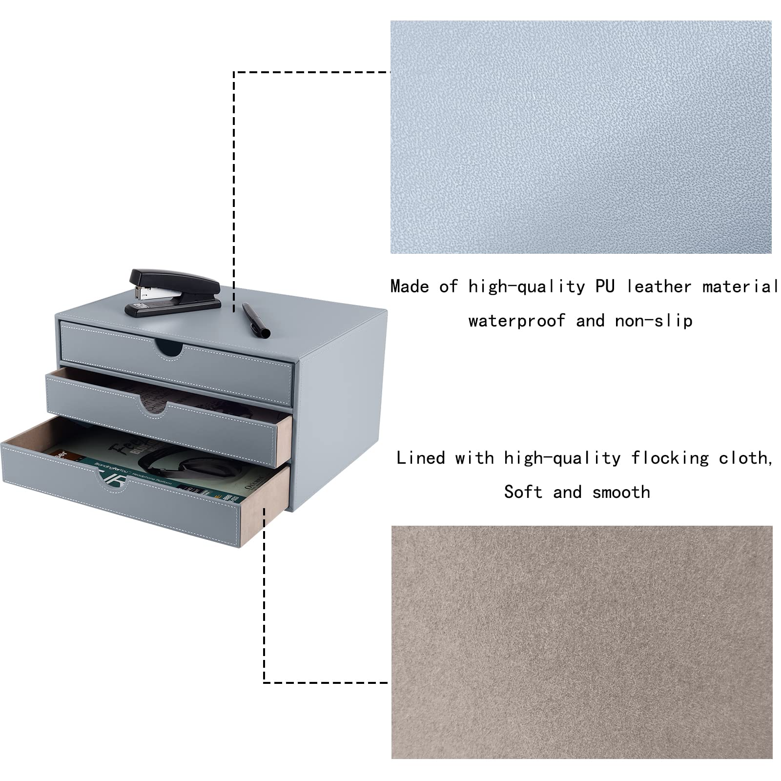 Leather Desk Organizer with 3 Drawers/Tray, Executive Office Supplies Desktop Filing A4 File