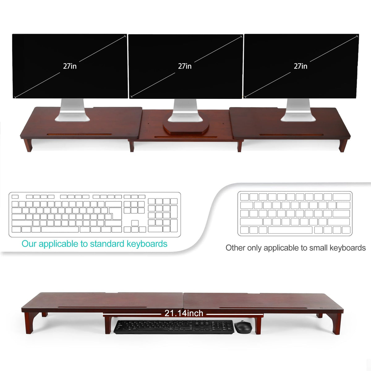 Nnewvante Dual Monitor Riser, 60 inch Bamboo Monitor Stand for Desk, Walnut