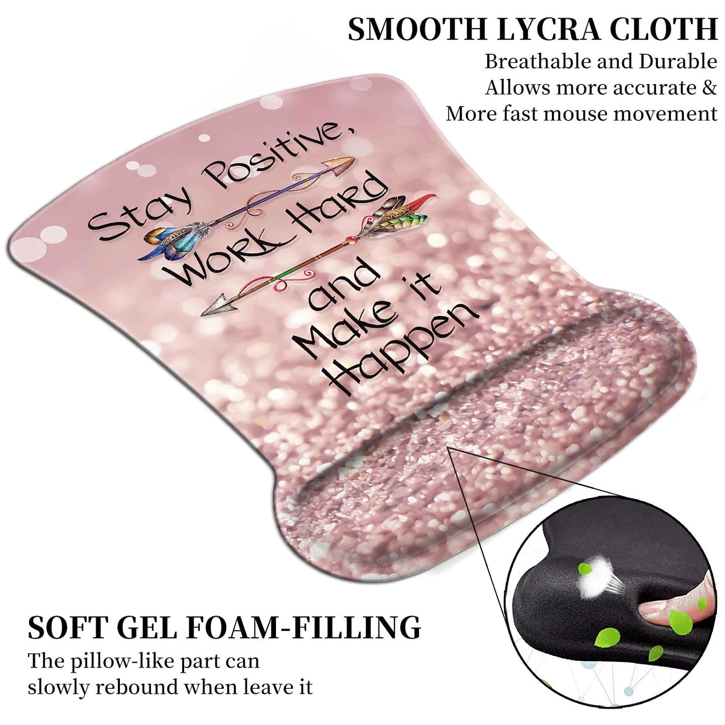 Ergonomic Mouse Pad Wrist Support Gel and Keyboard Wrist Rest Set Stay Positive Work Hard and Make