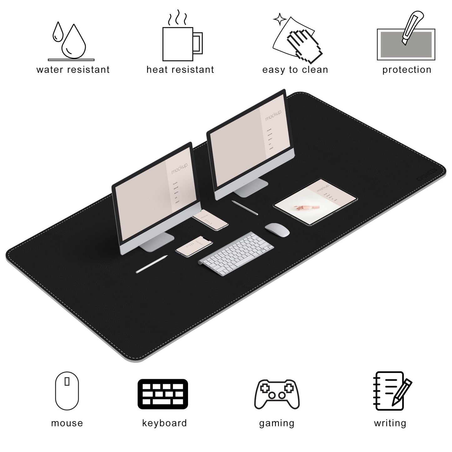 Chihein 63" x 28" 4XL PU Leather Desk Mat (Black/Gray), Huge Mouse Pad, Dual Sided Desk Pad