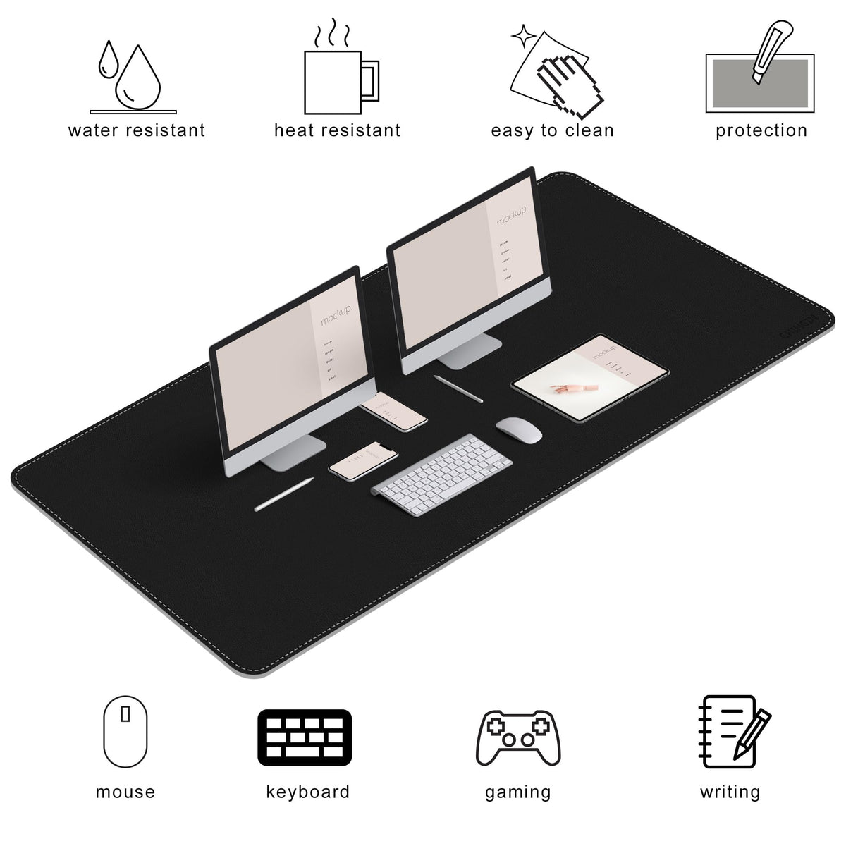 Chihein 63" x 28" 4XL PU Leather Desk Mat (Black/Gray), Huge Mouse Pad, Dual Sided Desk Pad