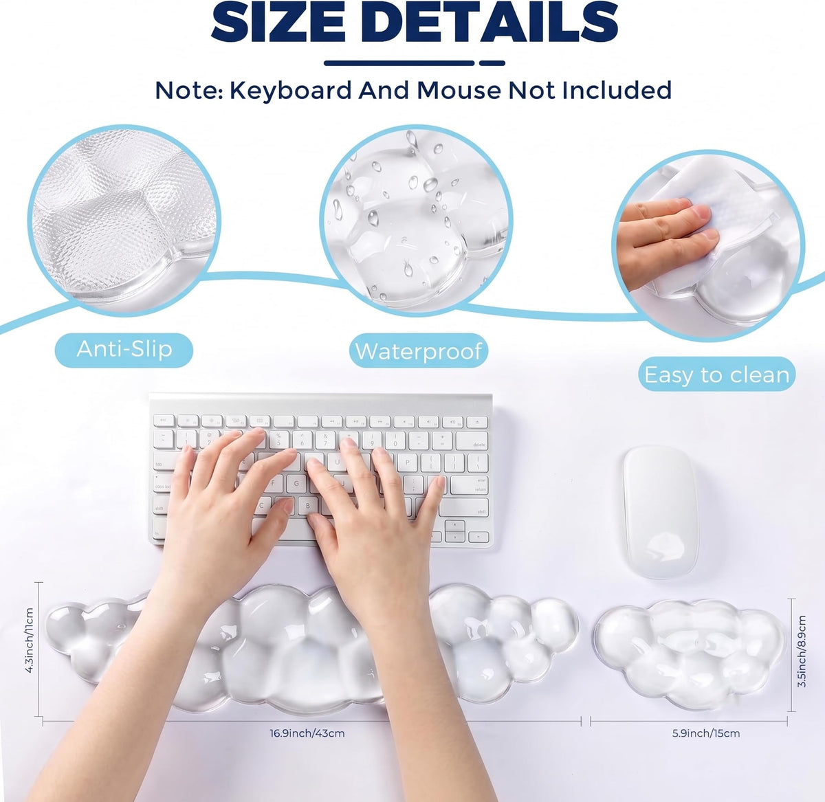 ABRONDA Gel Cloud Keyboard & Mouse Wrist Rest Set - Cloud Keyboard Wrist Rest Pad & Mouse Support