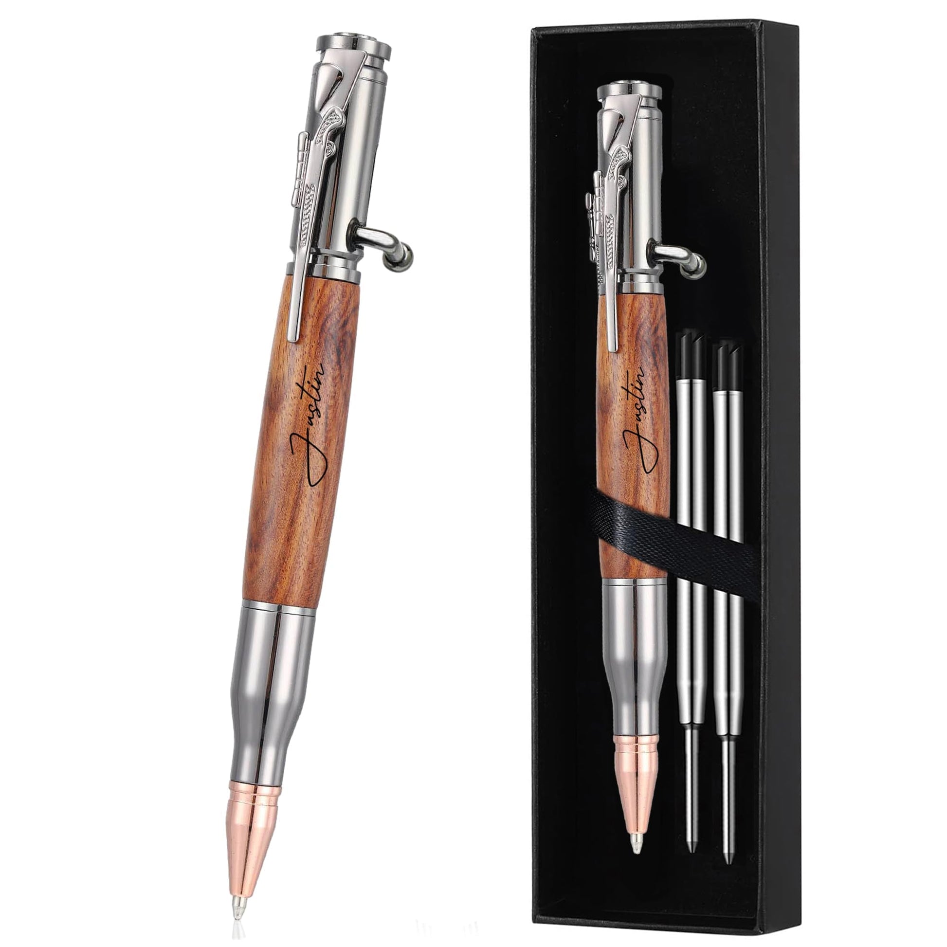 Blireana Personalized Bolt Action Pen Gift Set,Free Engraved Metal Ballpoint Pen with 2