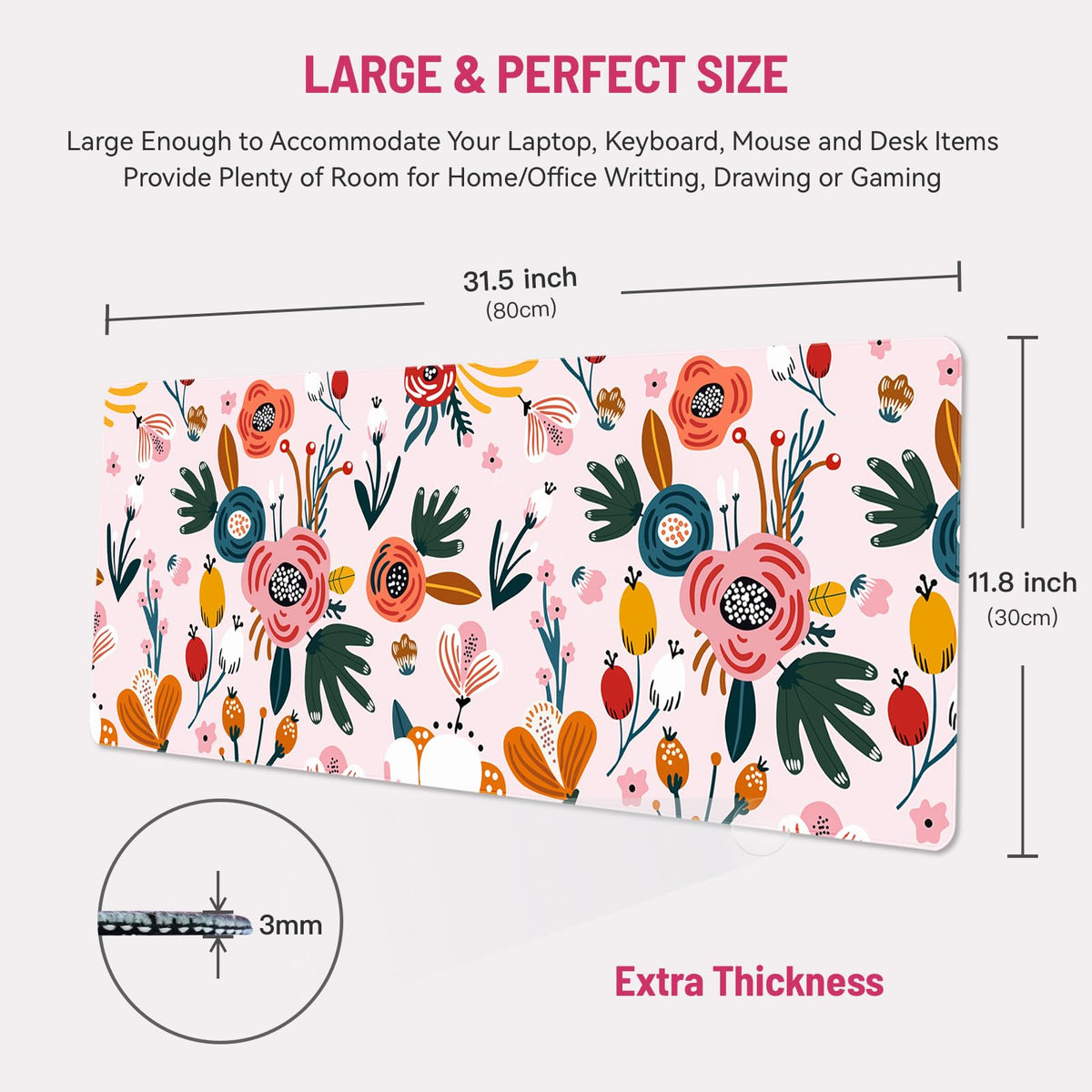 Stanoha Cute Desk Mat for Keyboard Desktop Extra Large Mouse Pad, Floral