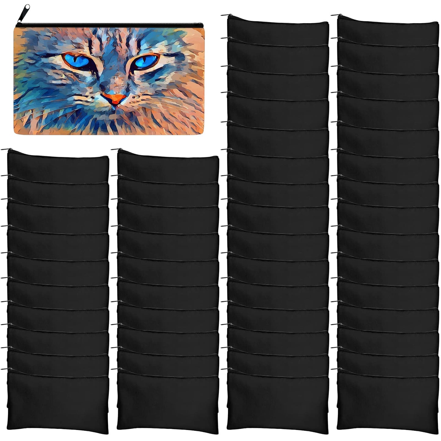 Legigo 50 Pack Blank Canvas Bag Zipper Pouch Makeup Bags Bulk, Black