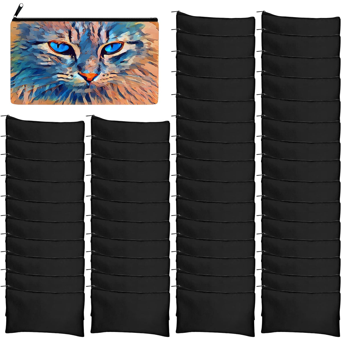 Legigo 50 Pack Blank Canvas Bag Zipper Pouch Makeup Bags Bulk, Black
