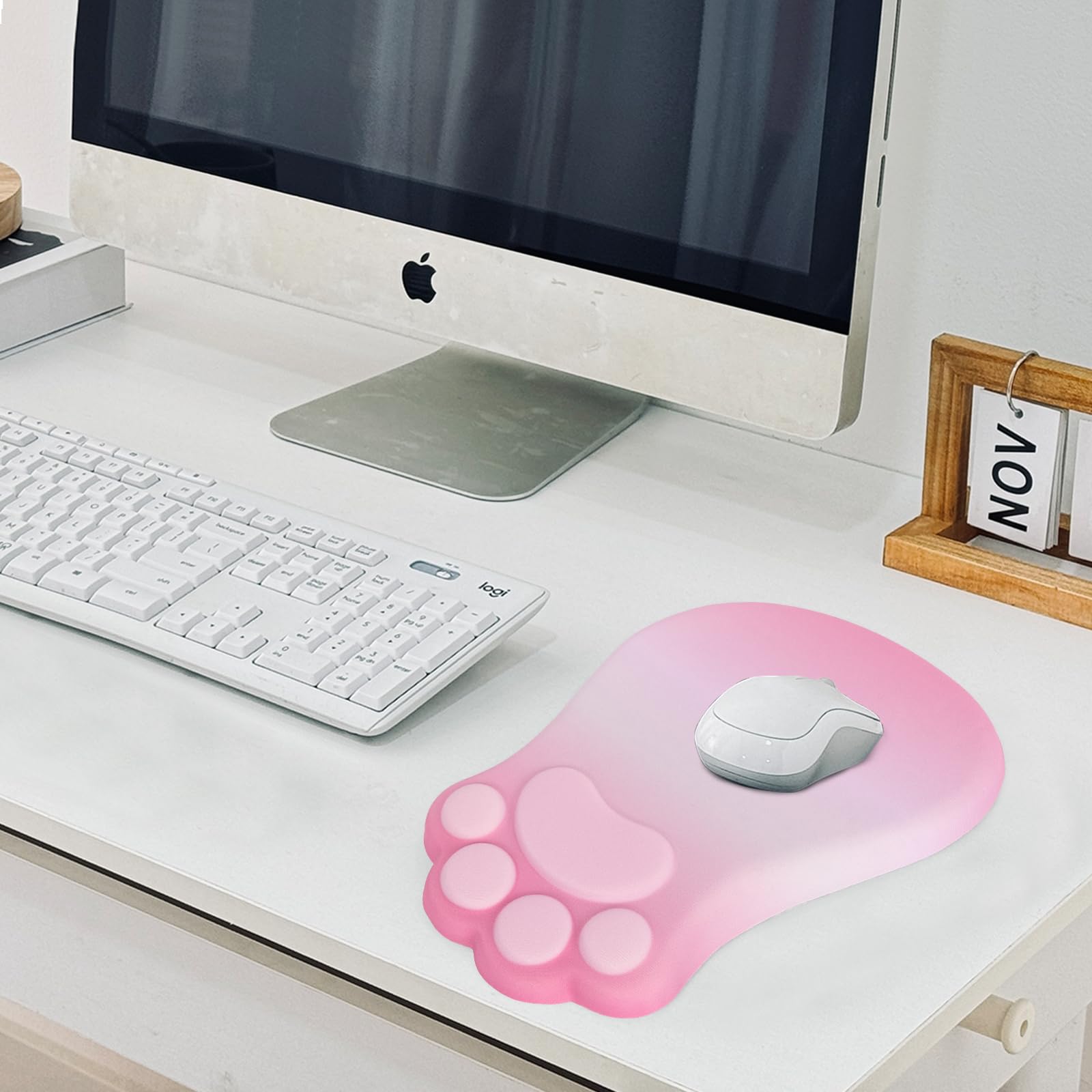 L-SPOUTTO Ergonomic Mouse Pad with Wrist Rest,Pink Mouse Pad Wrist Support