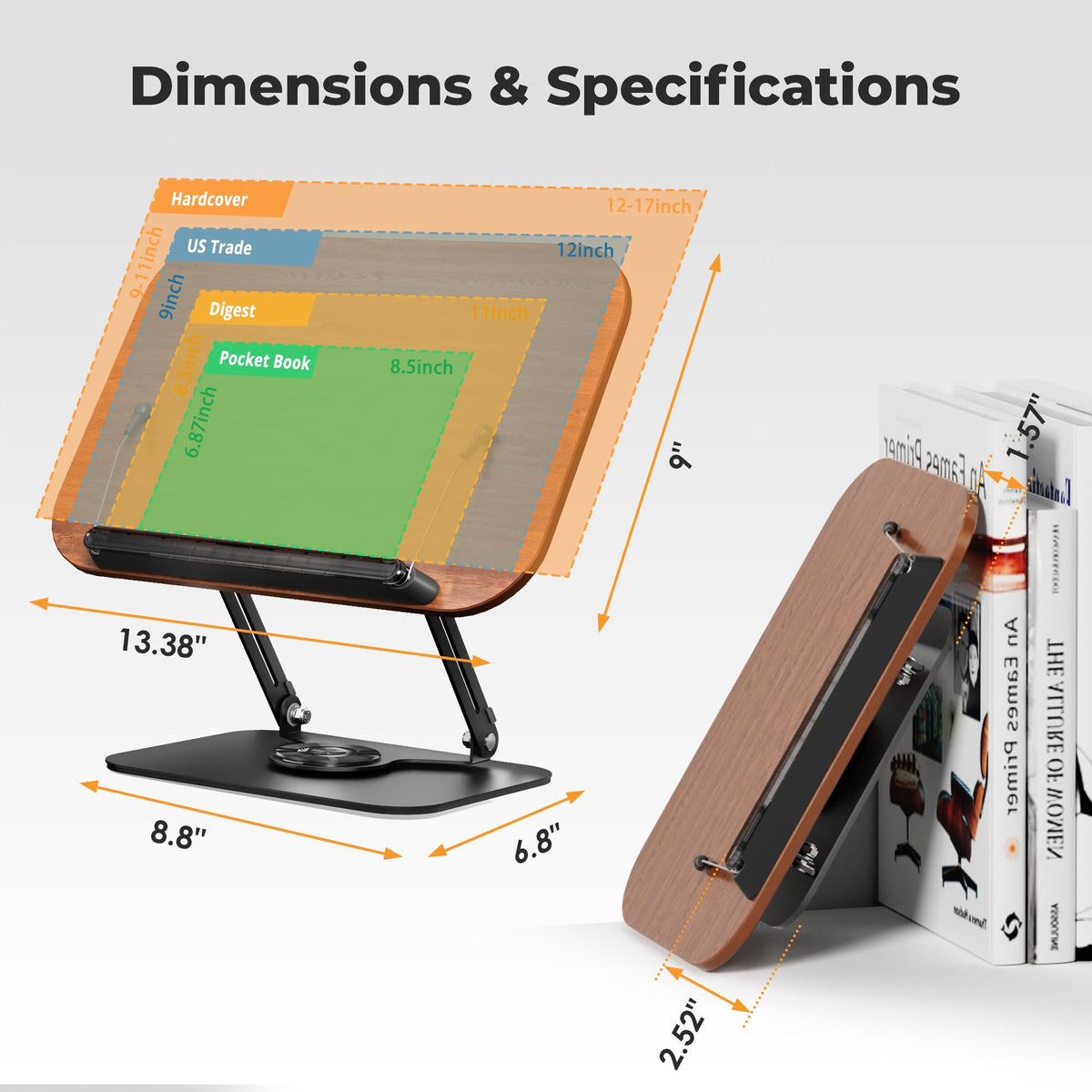 SupeDesk Book Stand for Reading, Adjustable Book Holder with 360° Rotating Bases, Foldable Designs