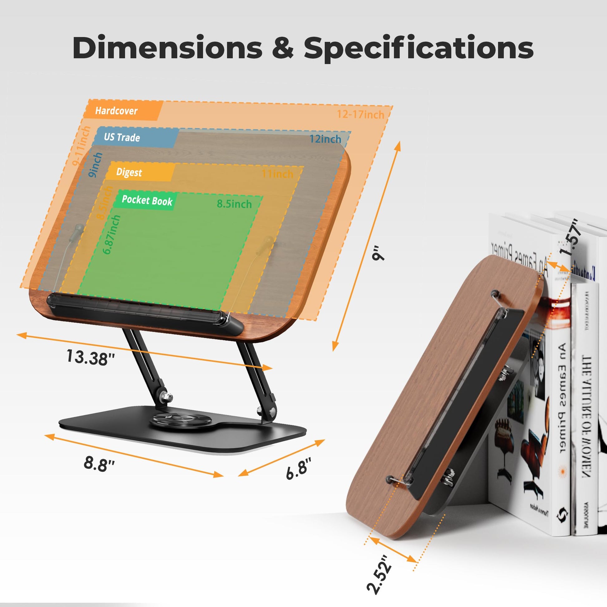 SupeDesk Book Stand for Reading, Adjustable Book Holder with 360° Rotating Bases, Foldable Designs