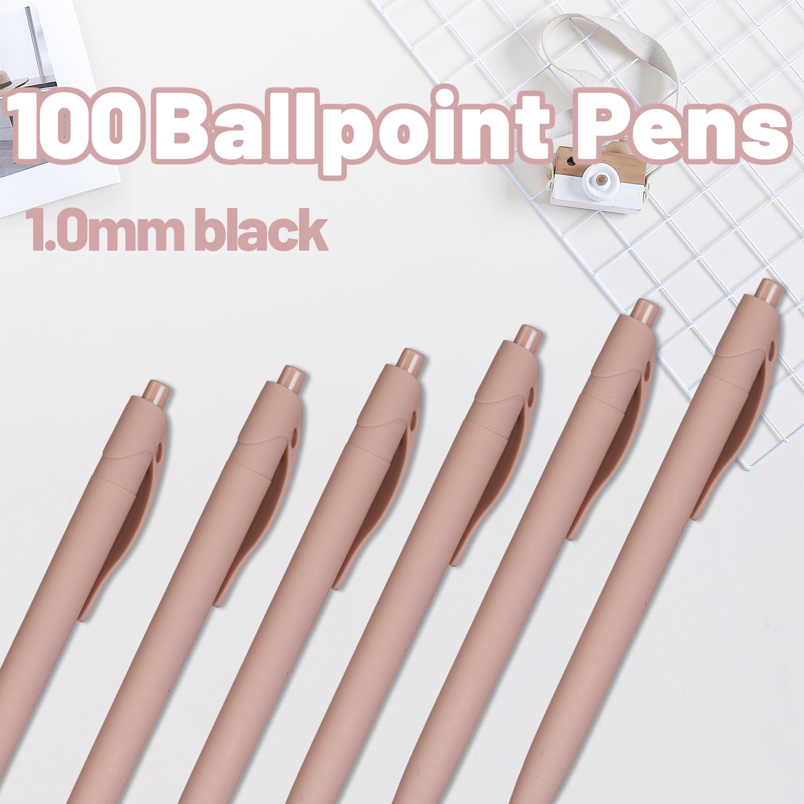 Wiaziert BallPoint Pens, 100 Pack (BLACK Ink),Bulk Pens,Pale Dogwood Pink Barrel,Click Pens for