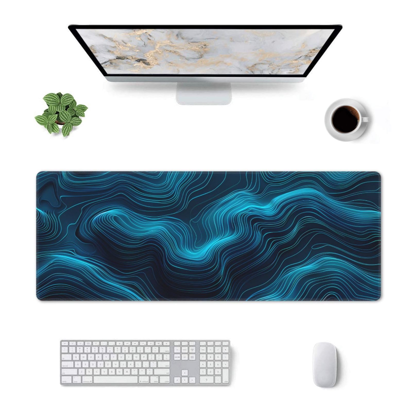 Keebik Gaming Mouse Pad, Black Teal Blue Mouse Pad 11.8x23.6 Inch Large Extended Computer Mouse Mat