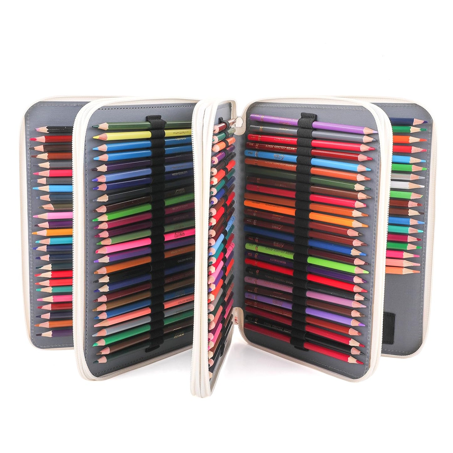 Vomgomfom 200 Slots Pencil Case 4-Layer PU Leather, Handle, Gray Rose