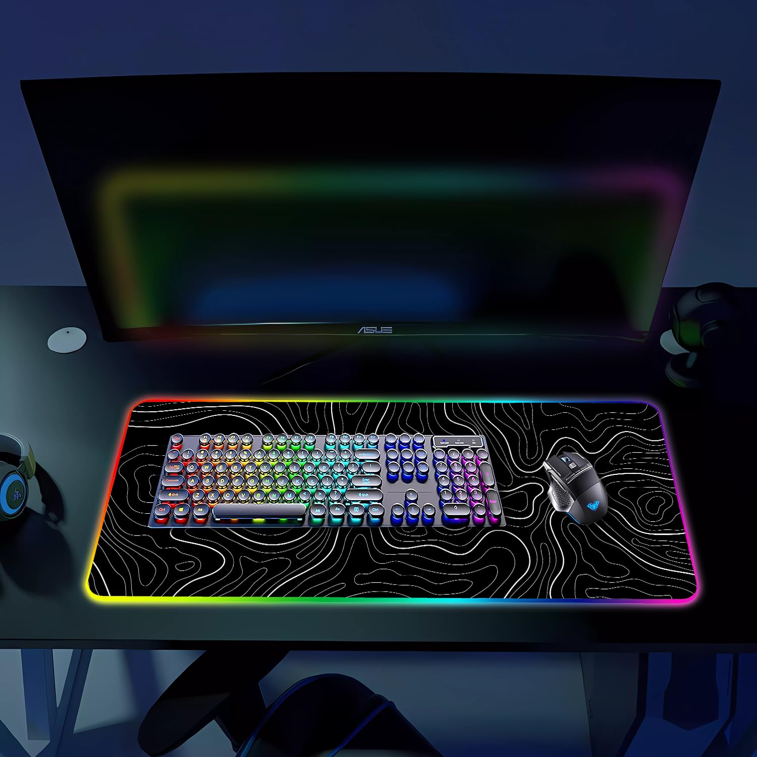 Armanza RGB Gaming Mouse Pad, Large Mouse pad with Led Light, Black Lines Non-Slip Rubber Base Big