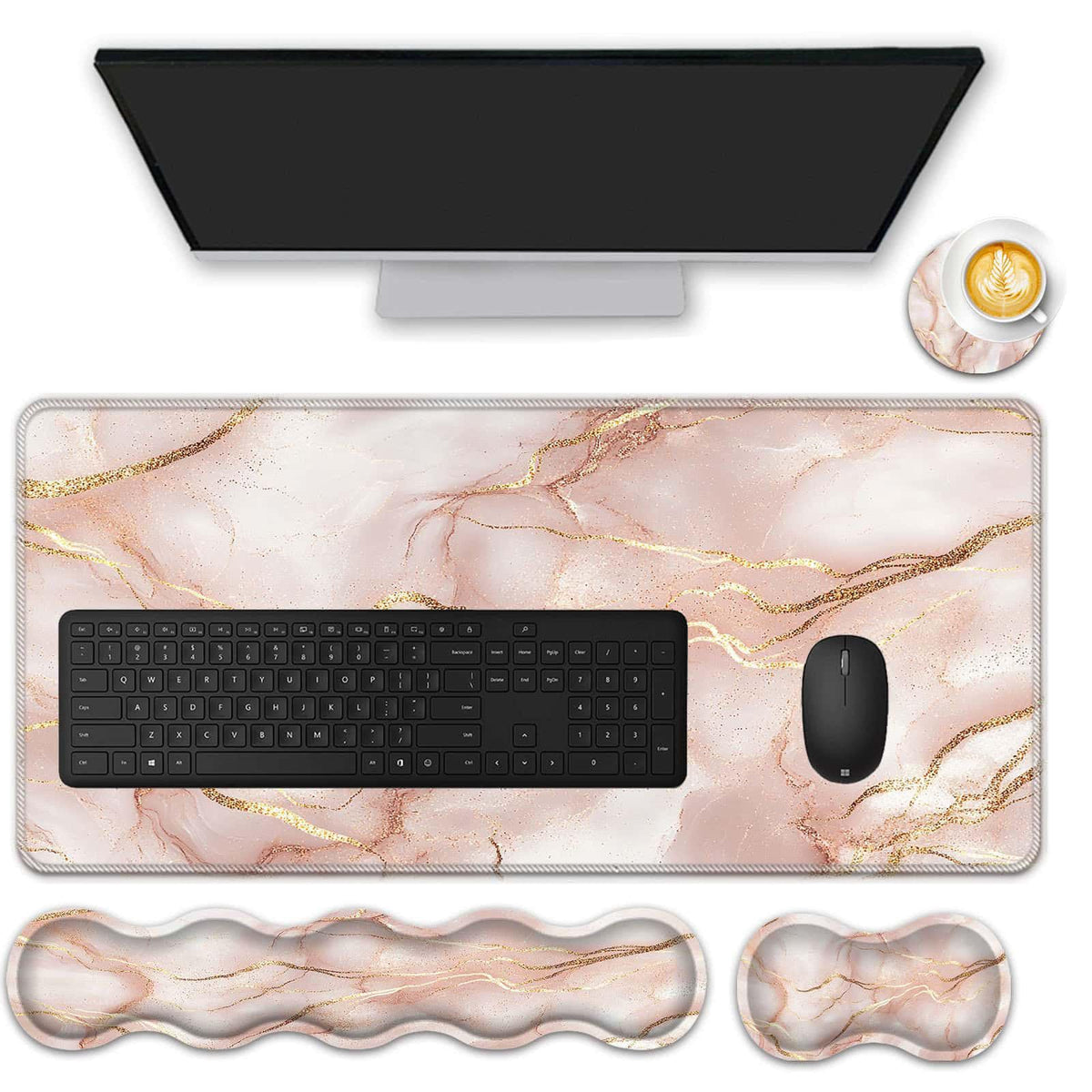 FGDRFGRW Mouse Pad Set,(31.5×11.8 in) Desk Pad + Keyboard Wrist Rest Support + Mouse Wrist Rest +