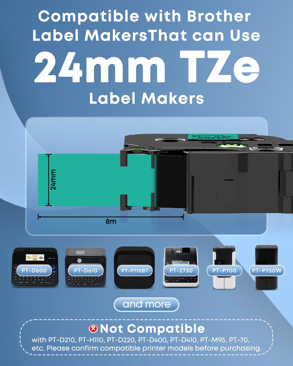 COLORWING 24mm Green Label Tape Replace for Brother TZe-751 TZe751