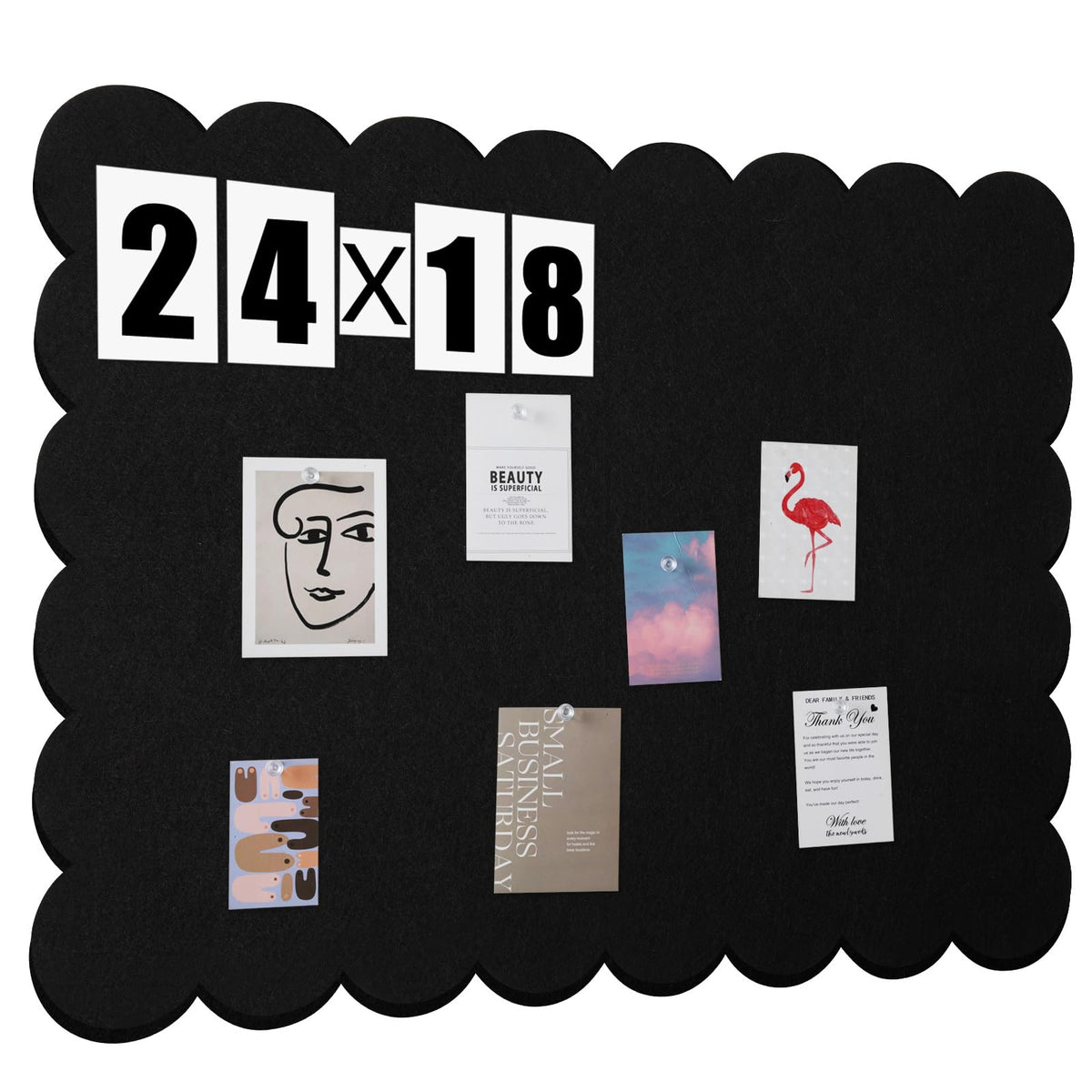 Mooliwe Scalloped Felt Bulletin Cork Board Foldable Black 24 * 18 Inch