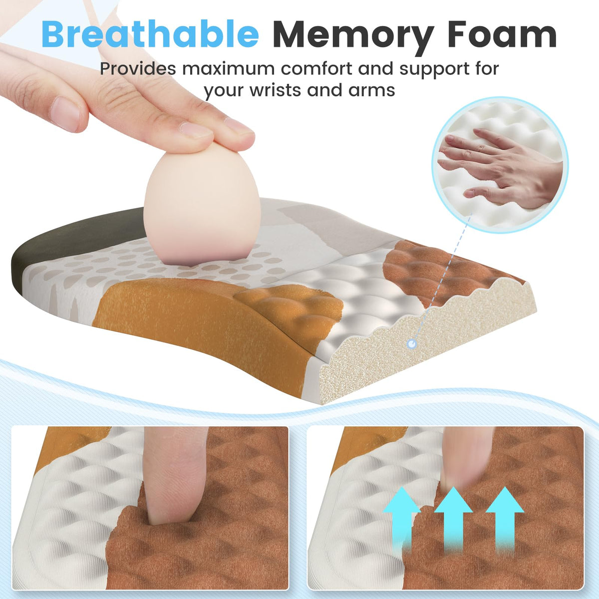 HAOCOO Memory Foam Wrist Rest Set with Mouse Pad, Keyboard Support,Beige