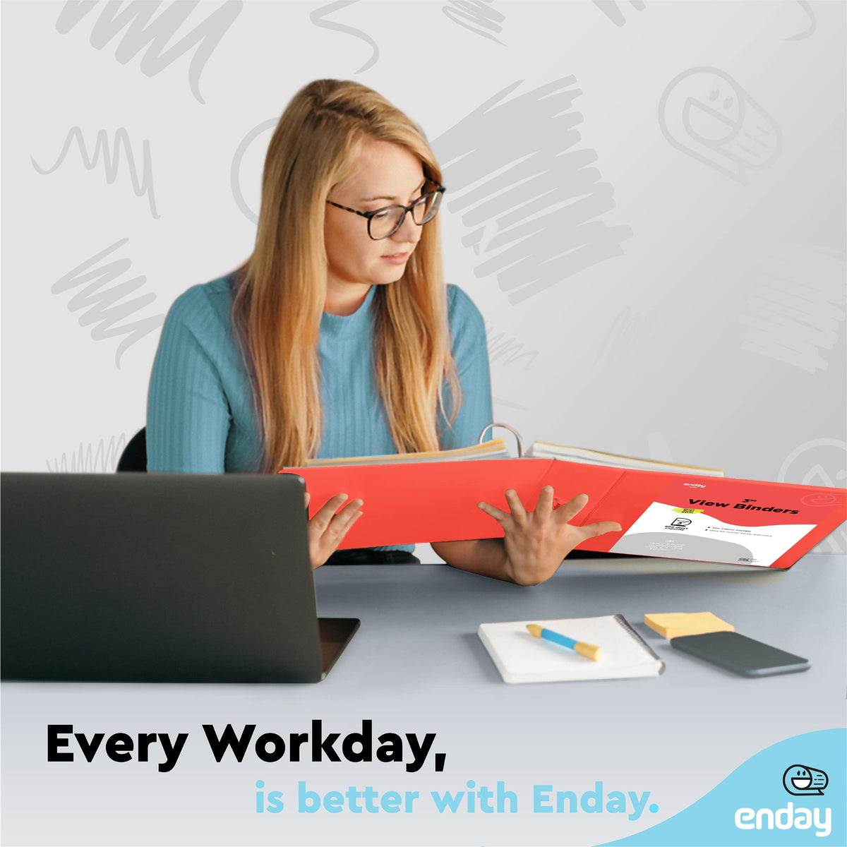 Enday 3 inch Binder (6 Pack - Red) 3 Ring Binder 3 inch with Clear View Cover and 2 Inside Pocket