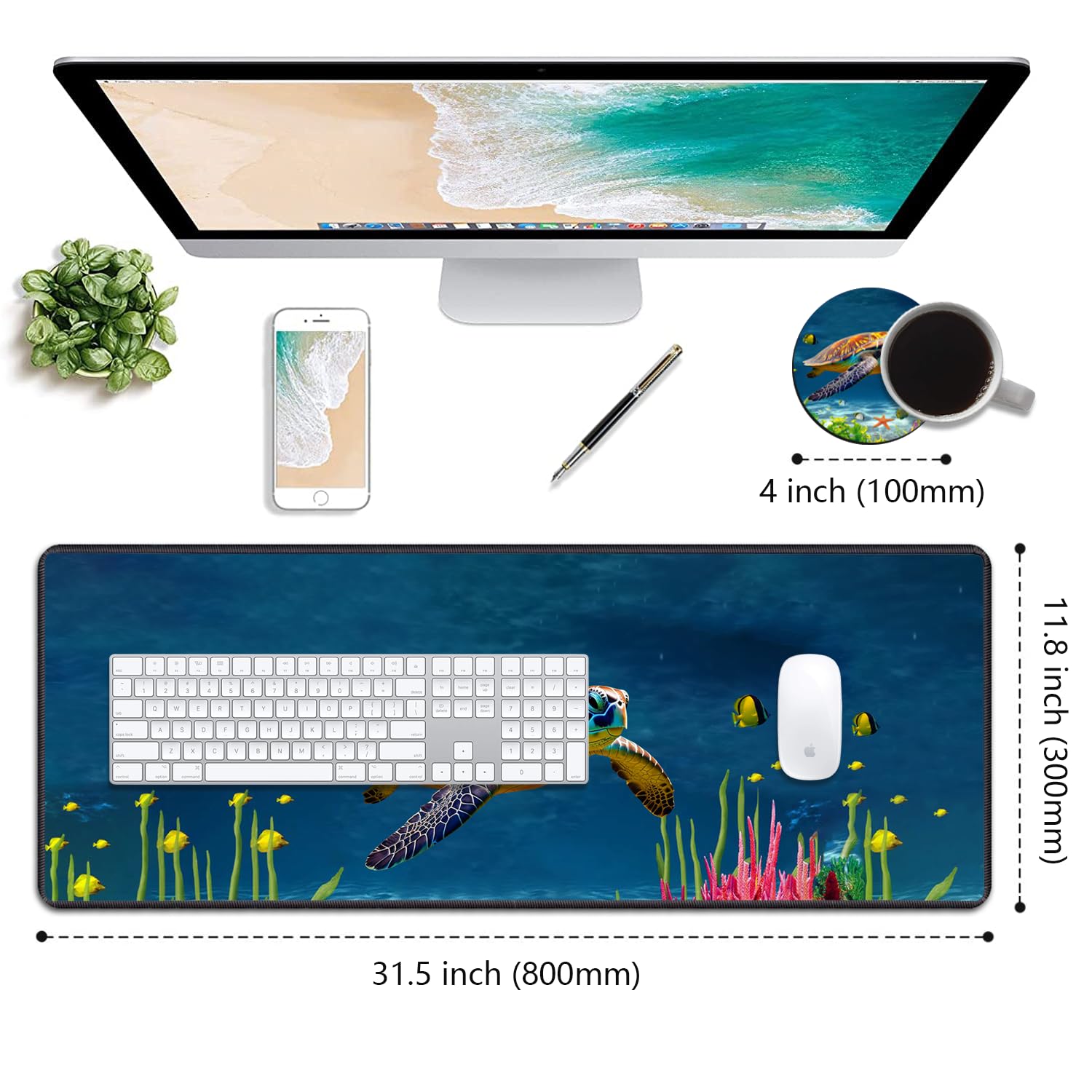 Desk Pad Mat Gaming Mouse Pads with Coasters, 31.5"x 11.8" XXL Large Big Computer Keyboard Mouse