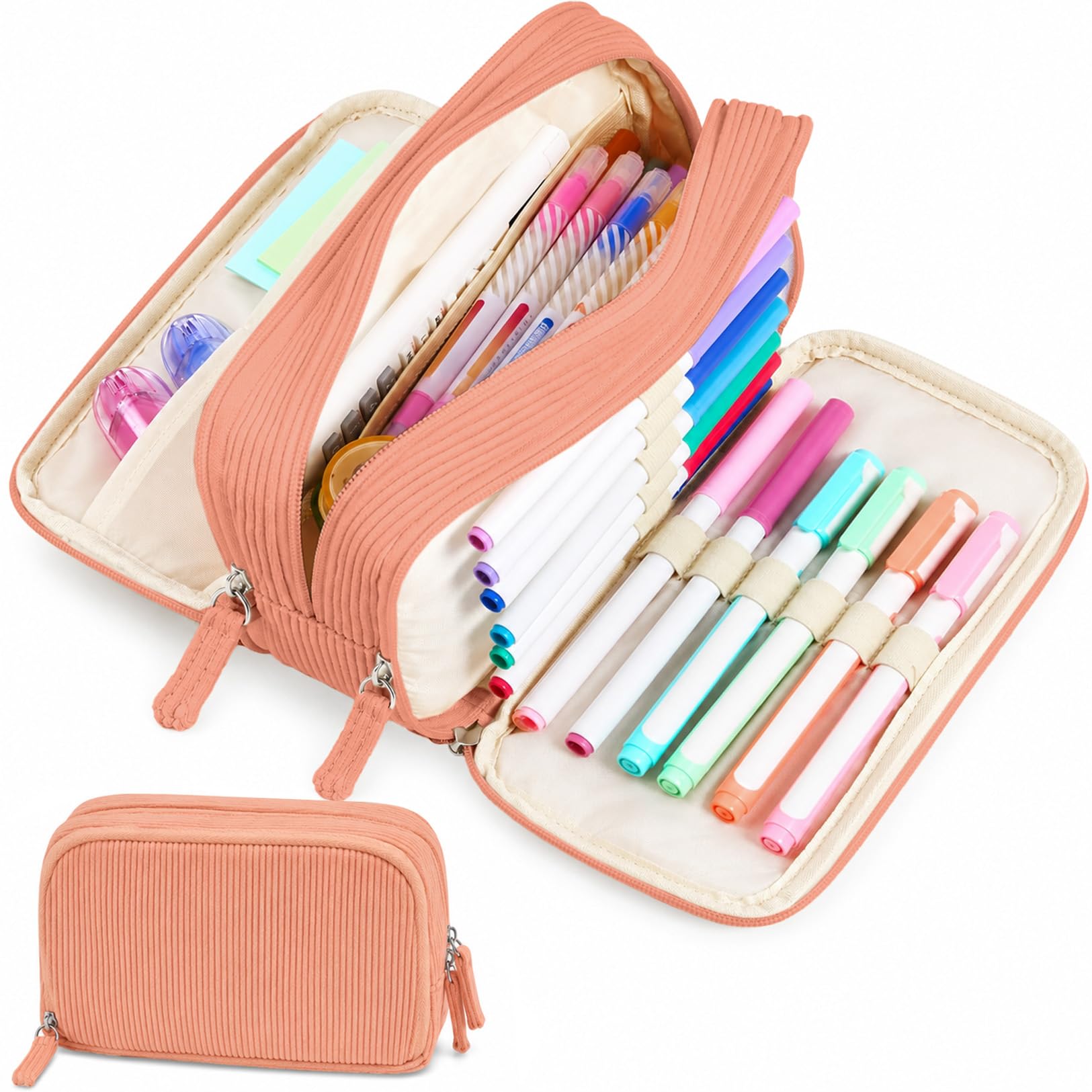 Sooez Big Capacity Pencil Case Pen Pouch, Soft Corduroy Pencil Bag