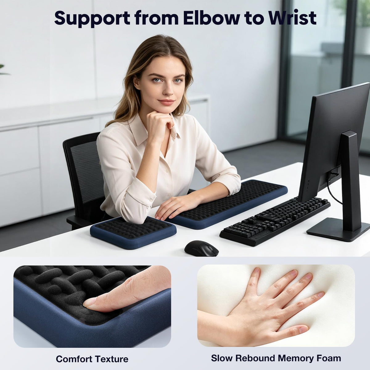 MEKASS Extra Large Wide Wrist Rest Set for Keyboard and Mouse, Ergonomic Memory Foam Wrist Support