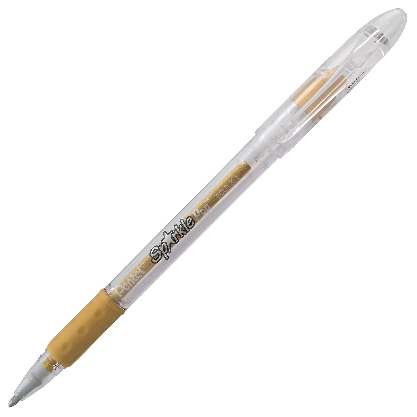 Pentel Sparkle Pop Metallic Gel Pen, (1.0mm) Bold Line, Gold, Box of 12 Pens (K91-DX)
