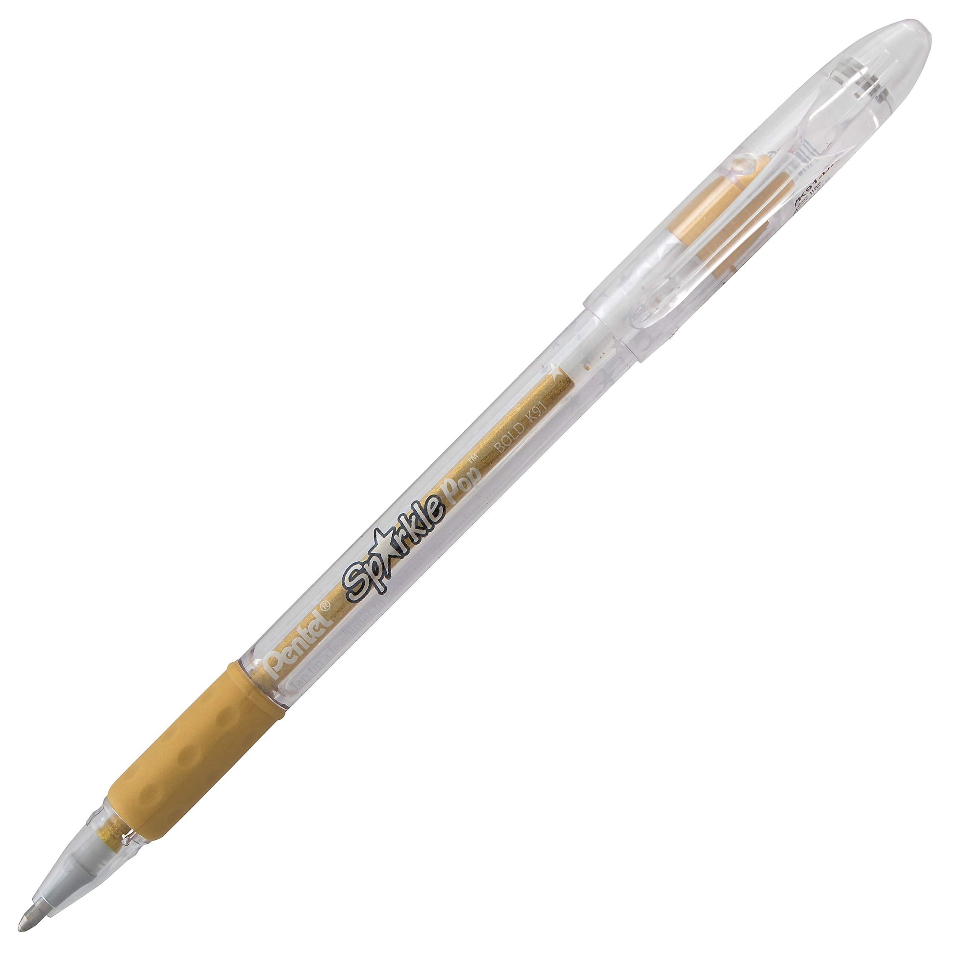 Pentel Sparkle Pop Metallic Gel Pen, (1.0mm) Bold Line, Gold, Box of 12 Pens (K91-DX)