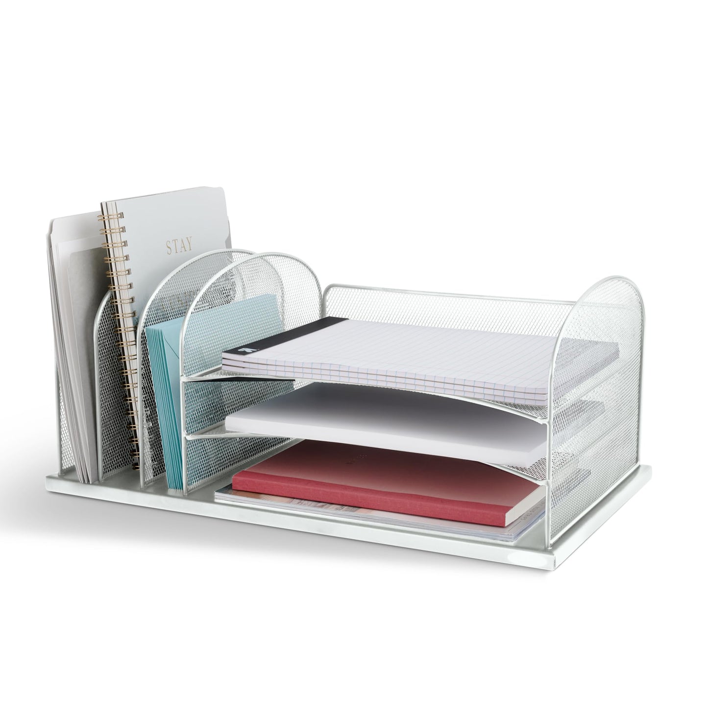 Safco Onyx Desk Organizer with 3 Horizontal and 3 Upright Trays, Durable Steel Construction, Silver