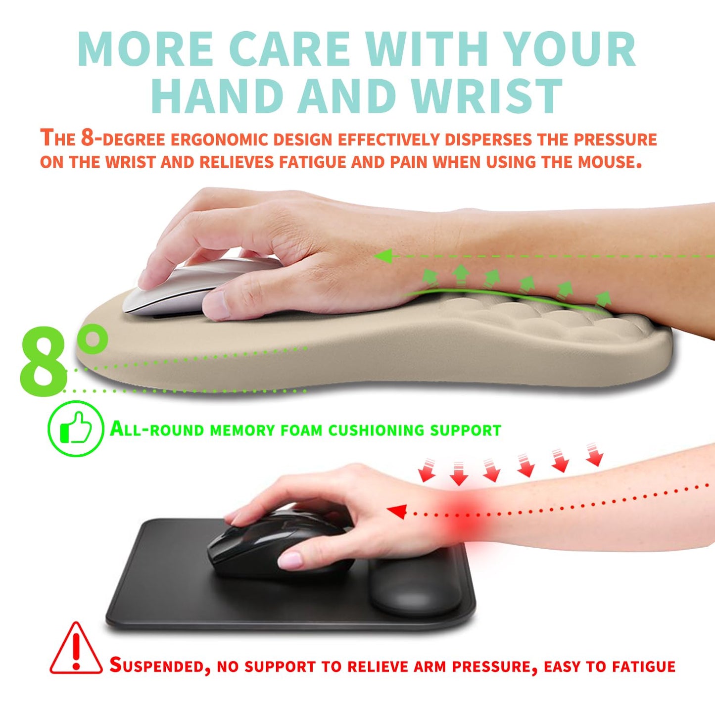 Kuosgm Ergonomic Mouse Pad Wrist Support with Memory Foam Massage Bulge, Carpal Tunnel Pain Relief