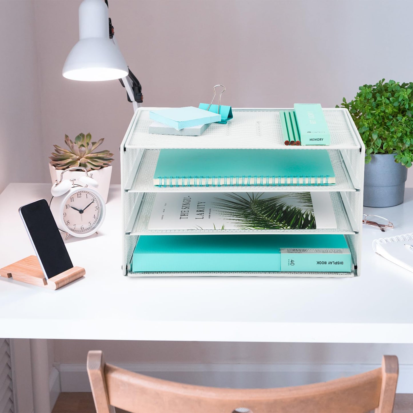 EASEPRES 3 Tier Mesh Desk Organizer Tray, Desktop Mail File Paper Letter Folder Holder Sorter