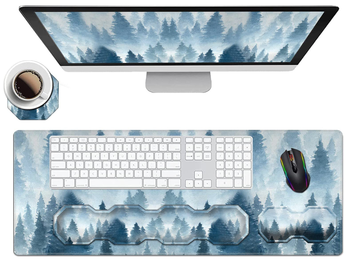 Large Gaming Mouse Pad + Keyboard Wrist Rest + Mouse Wrist Rest Support Set+ Coaster, Ergonomic