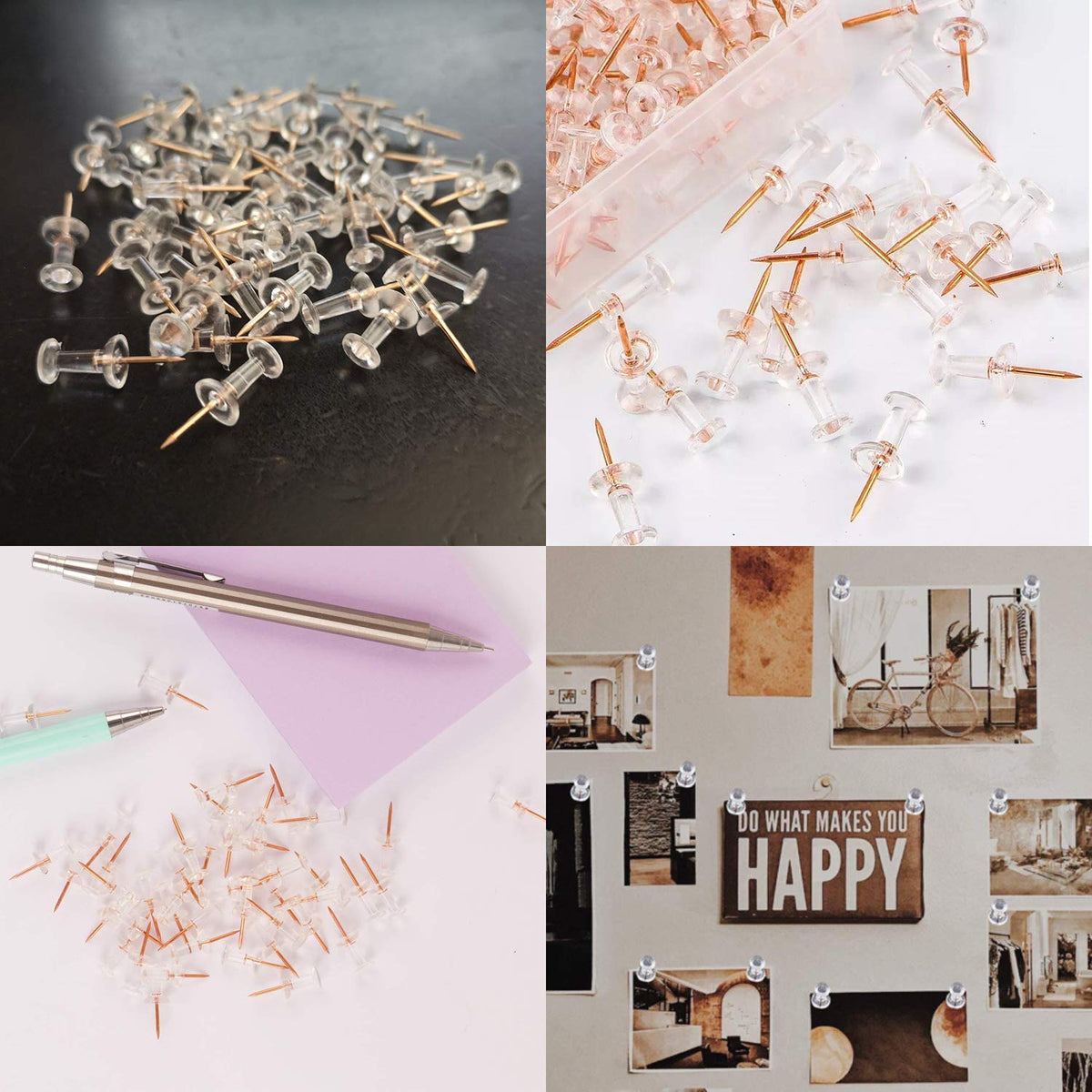KIDMEN Rosegold kit,Set of Binder Clips,Paper Clips,Push Pins, Total 226pcs