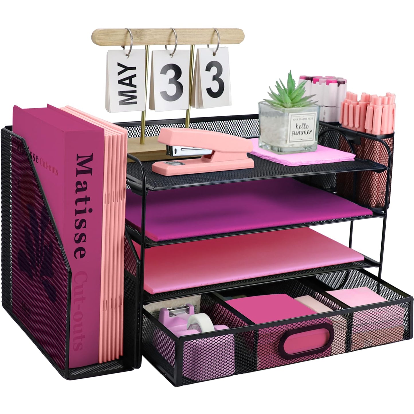 ideallife Desk Organizers and Accessories with File Holder, 4-Tier Paper Letter Tray Organiser with