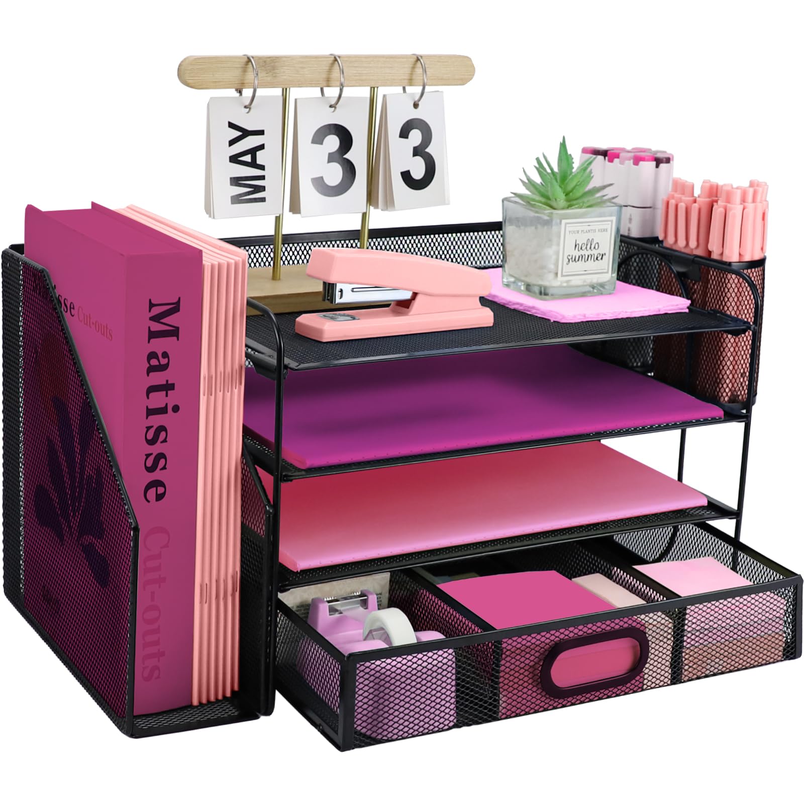 ideallife Desk Organizers and Accessories with File Holder, 4-Tier Paper Letter Tray Organiser with