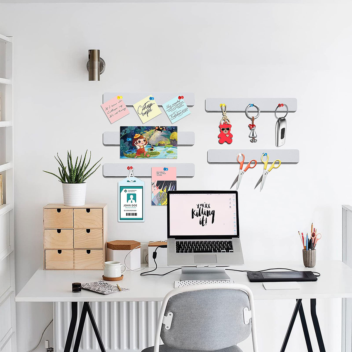 5 Pack Felt Pin Board Bar Strips Bulletin Board for Bedrooms Offices Home Wall Decoration, Notice