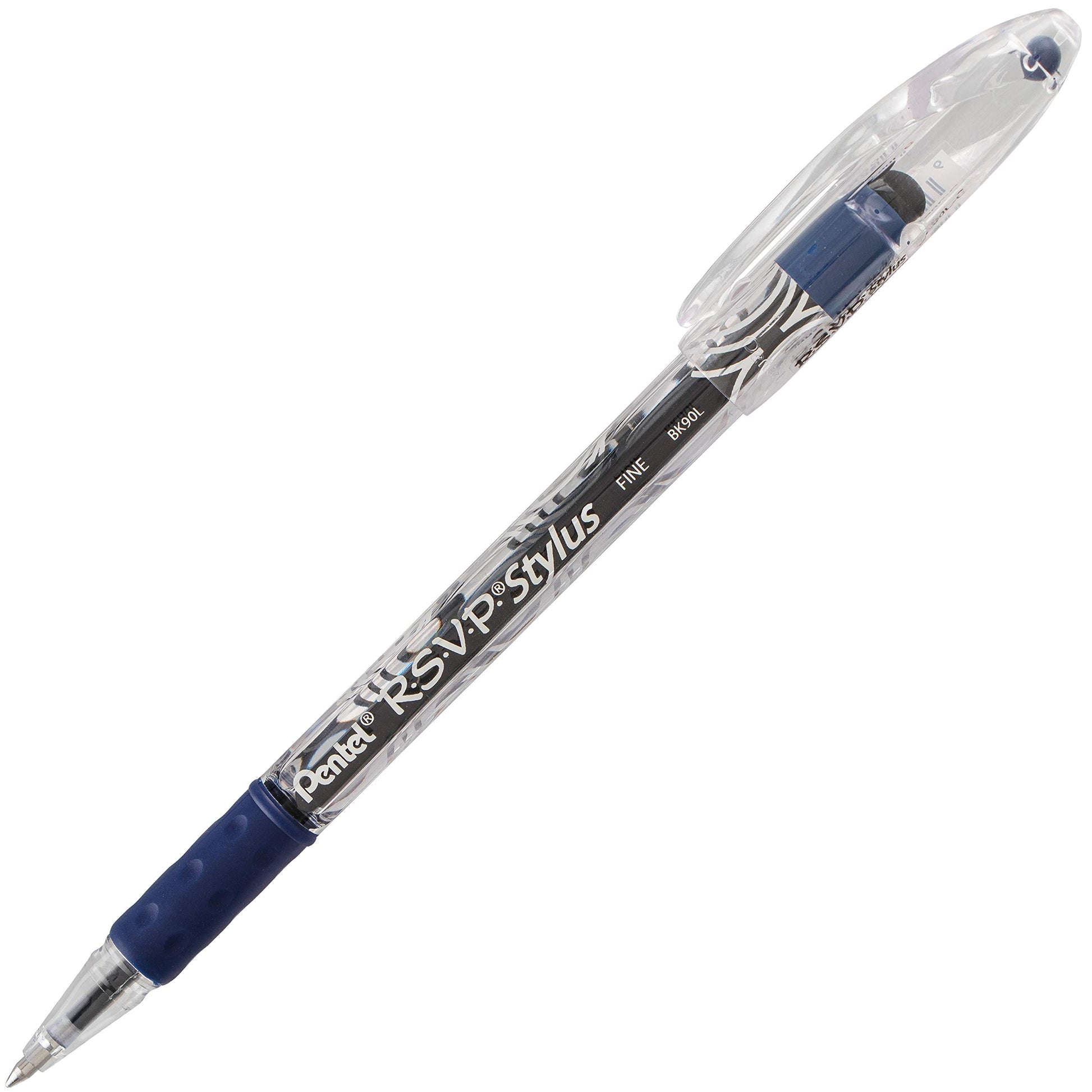 Pentel RSVP STYLUS Ballpoint Pen, Fine Line, Blue Ink (BK90L-C)