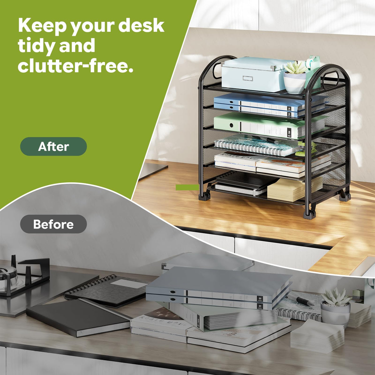 Simple Trending 6-Tier Paper Tray Organizer, File Organizer for Desk, Black