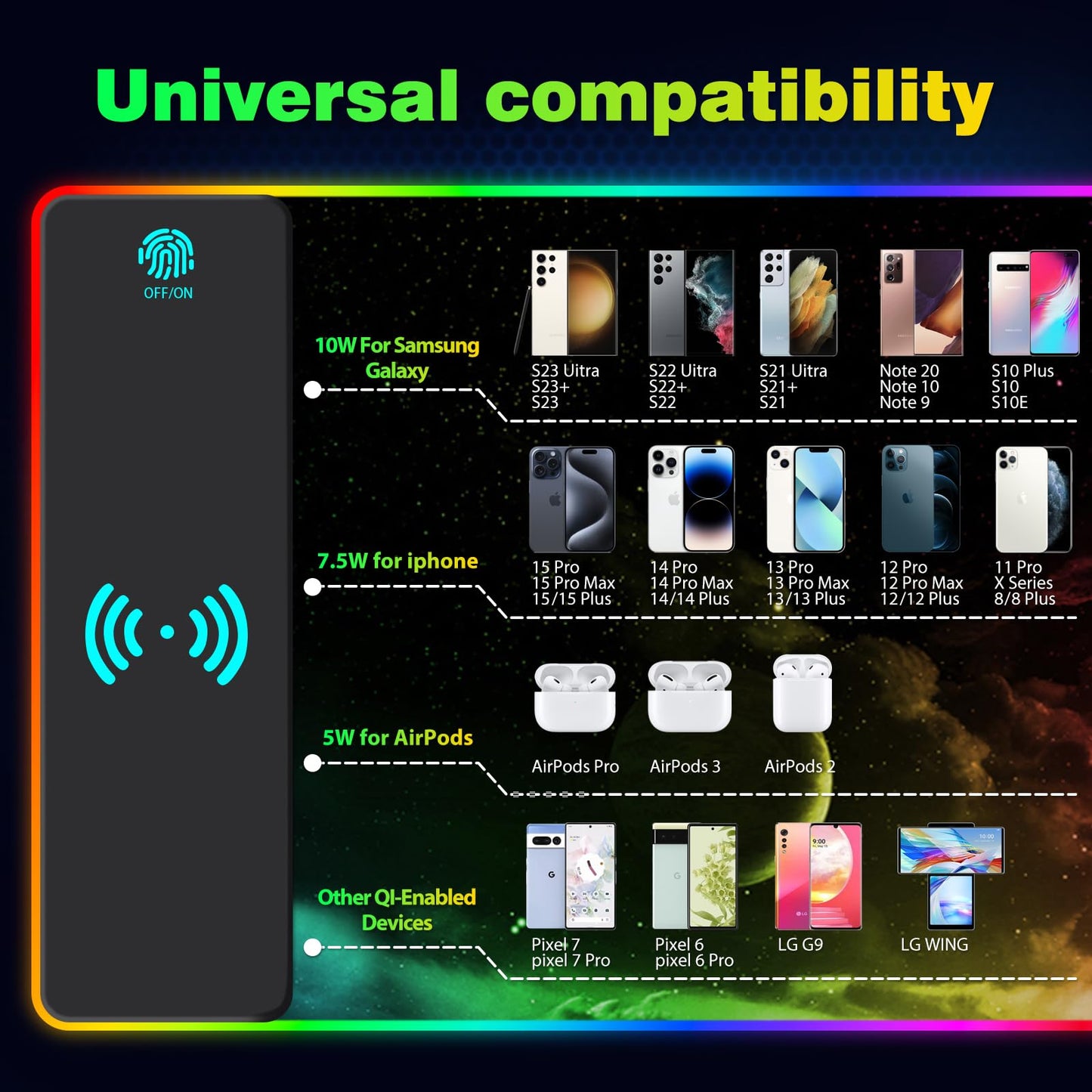 AIMSA Wireless Charging RGB Gaming Mouse Pad 15W, Extended LED Desk Mat Protector 800x300x4MM, 14