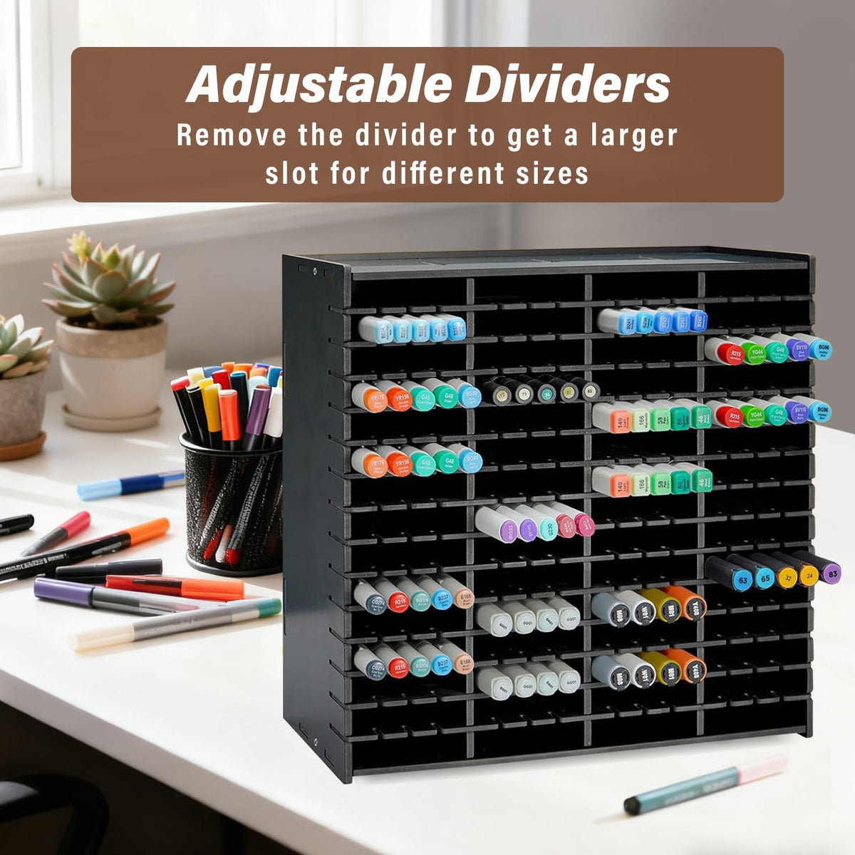 Yrangee Marker Organizer,240 Slots Marker Storage with Divider,Black