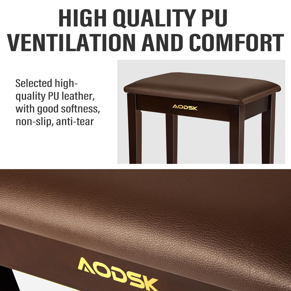 AODSK Piano Bench with Cushion,Solid Wood Keyboard Bench Piano Chair Piano Seat,Brown Piano