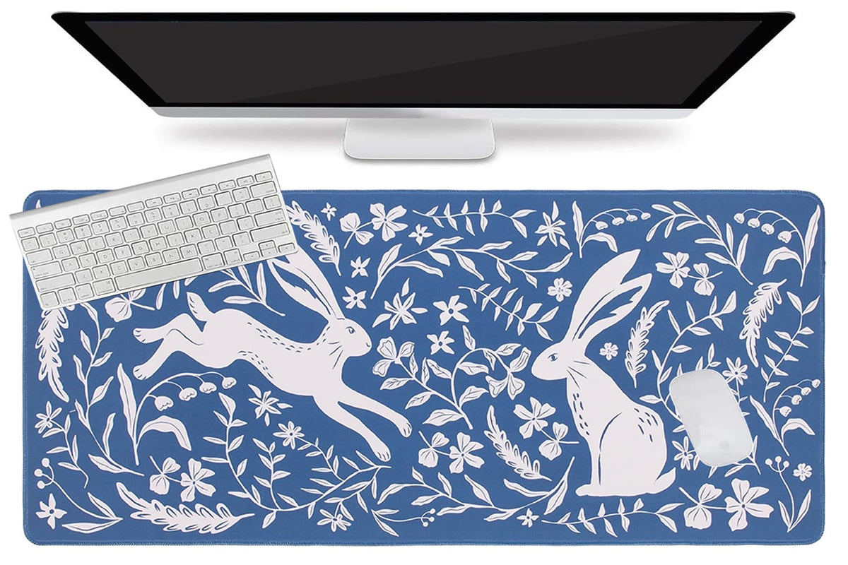 L-SPOUTTO Blue Floral Desk Mat for Keyboard and Mouse,XXL Gaming Mouse Pad