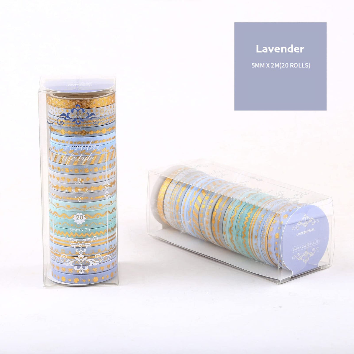 YUBX Skinny Gold Washi Tape Set Basic Foil Print Decorative Masking Tapes for Arts, DIY Crafts