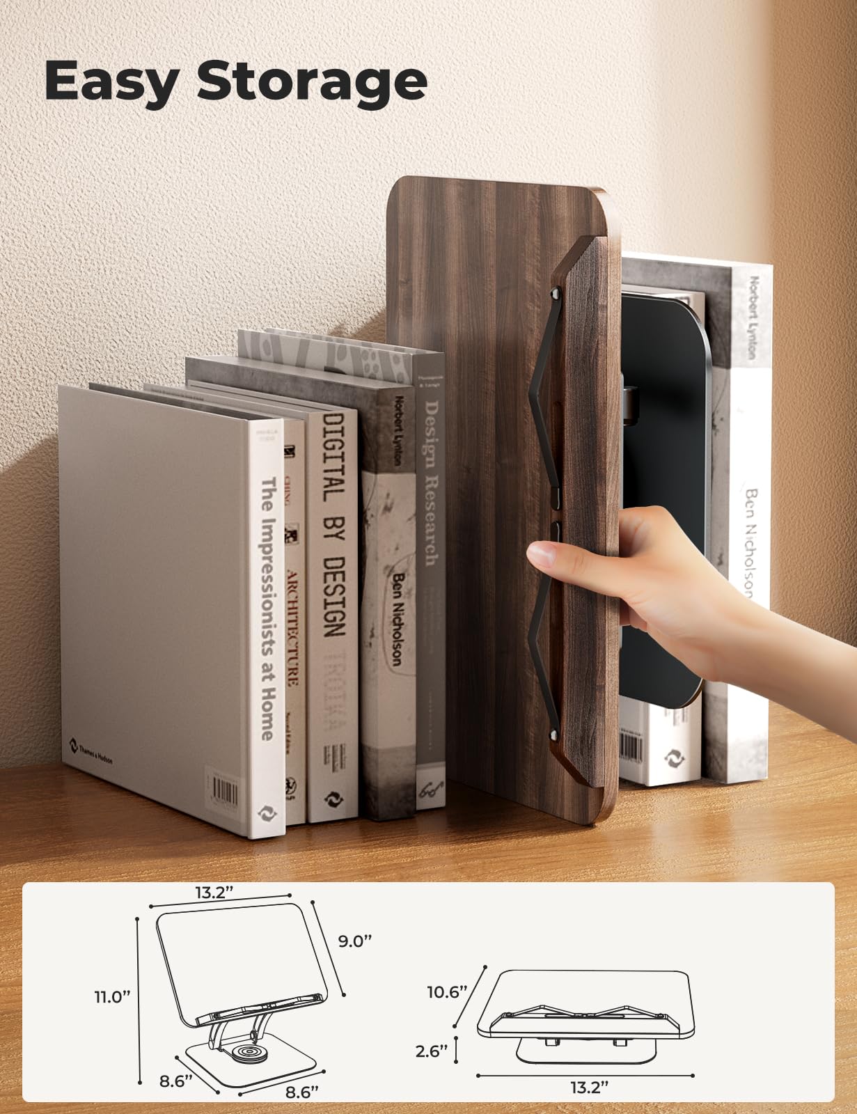 Tounee Book Stand for Reading, Adjustable Book Holder with 360° Swivel Base, Foldable Cookbook