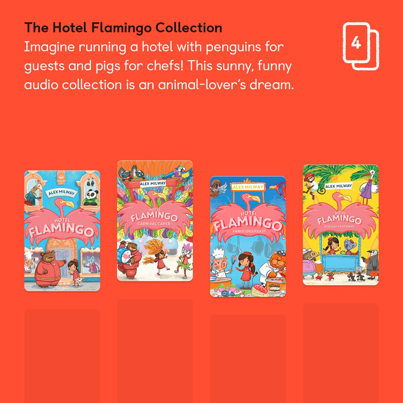 YOTO Hotel Flamingo by Alex Milway – 4 Kids Audio Cards for Use with Player & Mini All-in-1 Audio